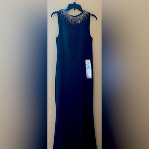 Mac Duggal Sleeveless Rhinestone Collar Column Gown